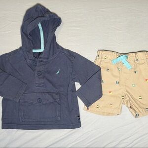 Nautica Kids Dark Blue Hooded Sweatshirt and Shorts Set